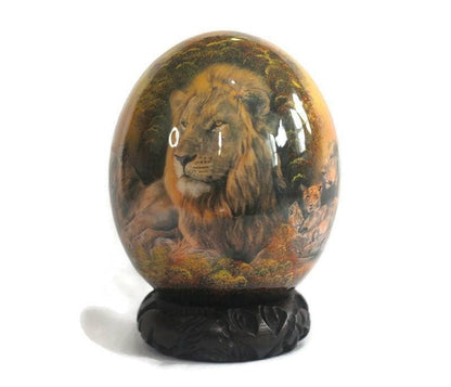 Sunset Background Lion Family Decoupage print on an authentic Ostrich Egg Shell. African Art theme Anniversary gifts for home/Office Decor