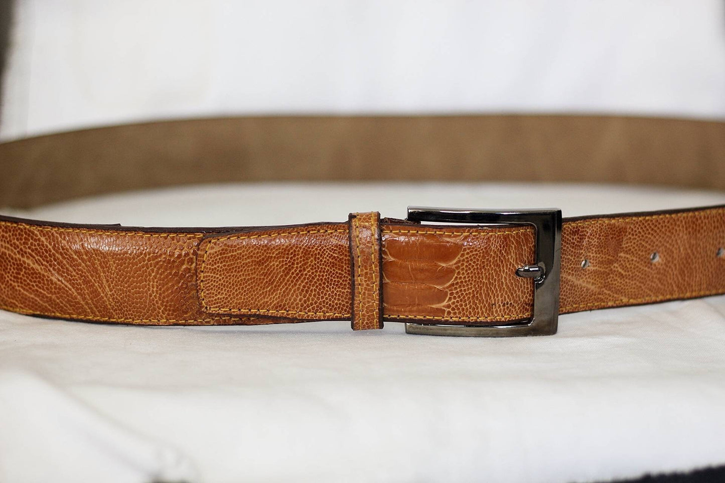 Tan Genuine Ostrich Leather Belt. South African Handmade Gifts, Ready to Ship Express Worldwide