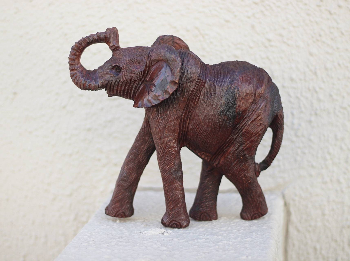 Fine Art Elephant Ironwood Sculpture. Zimbabwean handmade fully detailed lifelike figurine. African Big Five Art gifts Shipping Express