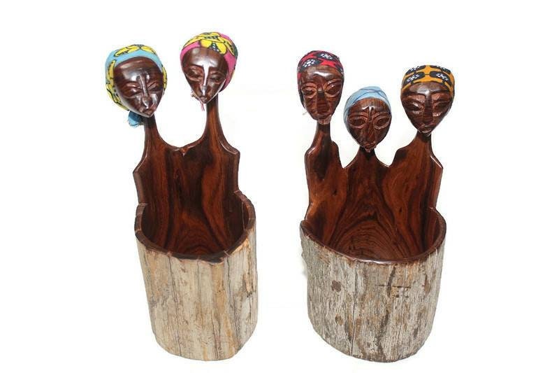 African Women Mozambique Elle Sandalwood ladies pen/pencil holder gift. Office/Home table organizer. Handcarved Art Ready to Ship Express.