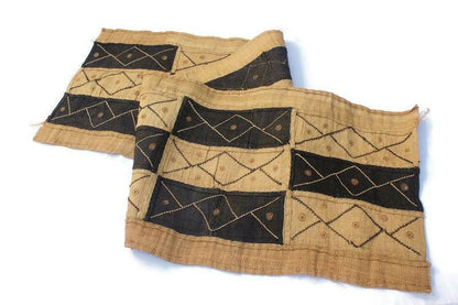 Authentic Congo Kuba Cloth table runner fabric. Rafia palm fiber textile. Brown/beige and black. African Gifts for Home/office wall Decor