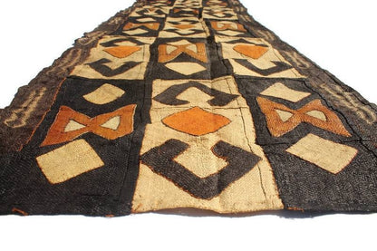 Large Authentic Congo Kuba Cloth fabric. Rafia palm fiber textile. Brown, beige, black, Orange African Home gifts, table runner/Wall Decor