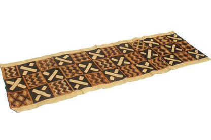 Authentic Congo Kuba, Shows Cloth fabric. Rafia palm fiber textile. Brown, beige, black, Orange African Home gifts, table runner/Wall Decor