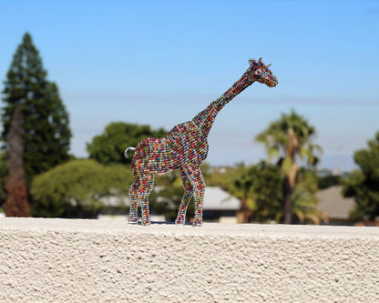 Tall Standing Colourful Beaded Giraffe. 20cm x 10cm African animals art decor. Unique handcrafted Safari animals. Made with love. Gifts