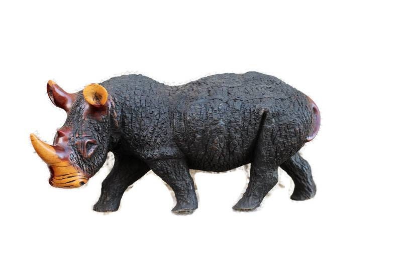 Figurine de rhinocéros marchant, sculpture en bois réaliste. Grande décoration zimbabwéenne sculptée à la main en noir/marron pour la maison ou le bureau. Expédié par Express