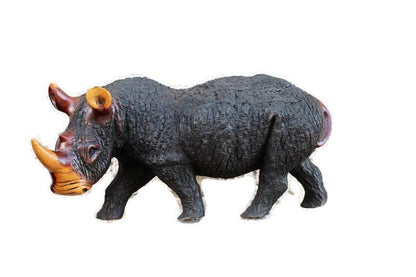 Figurine de rhinocéros marchant, sculpture en bois réaliste. Grande décoration zimbabwéenne sculptée à la main en noir/marron pour la maison ou le bureau. Expédié par Express