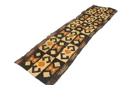 Large Authentic Congo Kuba Cloth fabric. Rafia palm fiber textile. Brown, beige, black, Orange African Home gifts, table runner/Wall Decor