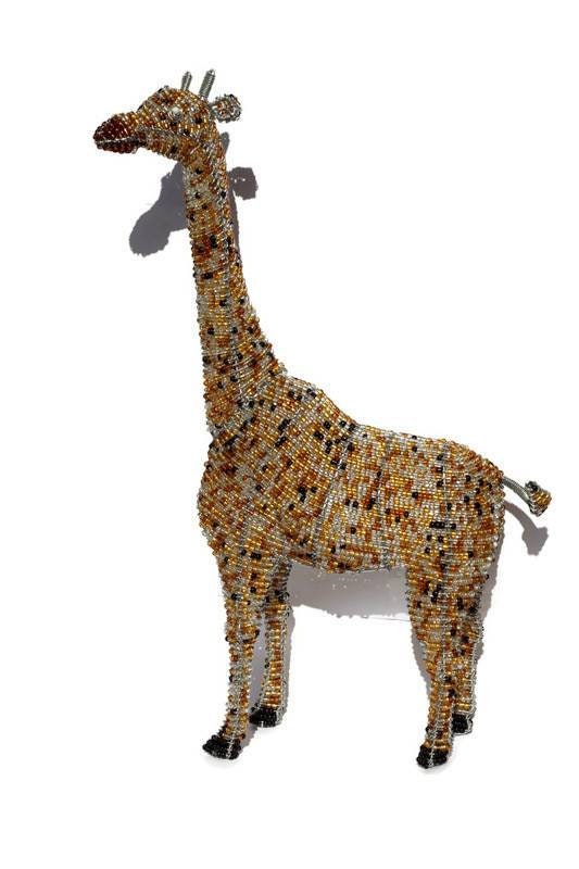 Tall Standing Gold and Brown 3D Beaded Giraffe. African animals art decor. Unique handcrafted Masterpiece by Job Guwhe. Made with love.