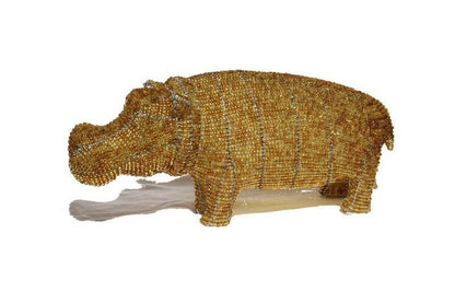 3D Beaded African Hippopotamus Sculpture. Brown/Gold  beads mix and wire handmade by Job Guwhe. African Art gifts/Souvenirs. Ships Express