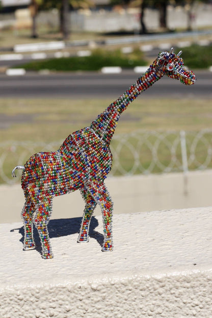 Tall Standing Colourful Beaded Giraffe. 20cm x 10cm African animals art decor. Unique handcrafted Safari animals. Made with love. Gifts