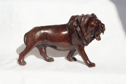 Fine Art Lion King Handcarved Ironwood Masterpiece. Zimbabwean handmade Walking Lifelike animal figurine. Detailed home/Office Decor Gift