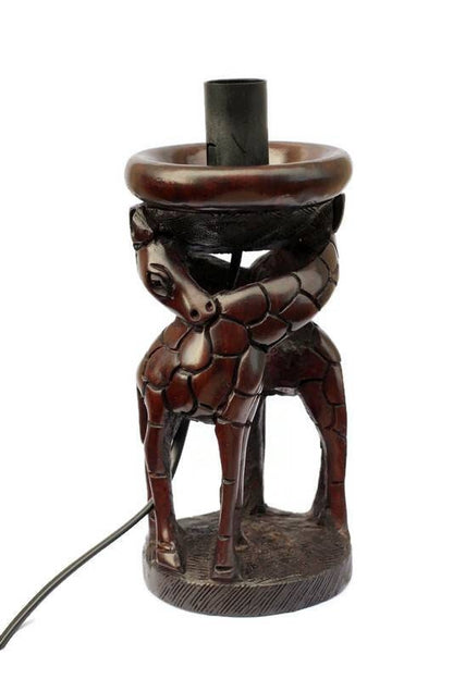 Giraffe Lovers Ebony Wood Ostrich Egg/ Ornament Lamp Stand. Malawian Handcarved Safari Art. African Lighting Gifts, Ready to Ship Express