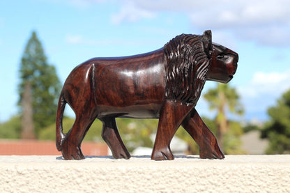 Smooth hand carved Ebony wood Lion Sculpture. Malawian style wooden lion figurines. Unique handcrafted African animals gifts. Ready to Ship