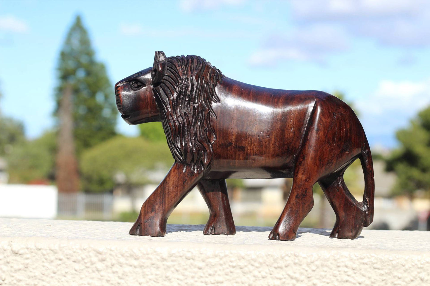 Smooth hand carved Ebony wood Lion Sculpture. Malawian style wooden lion figurines. Unique handcrafted African animals gifts. Ready to Ship