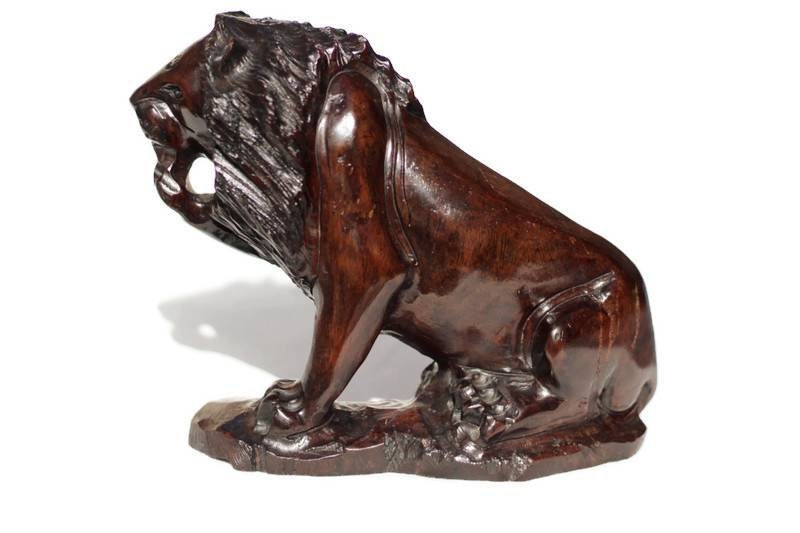 Fine Art Lion King Smooth carved Ironwood Masterpiece. Zimbabwean handmade Sitting Lifelike animal figurine. Detailed home/Office Decor Gift