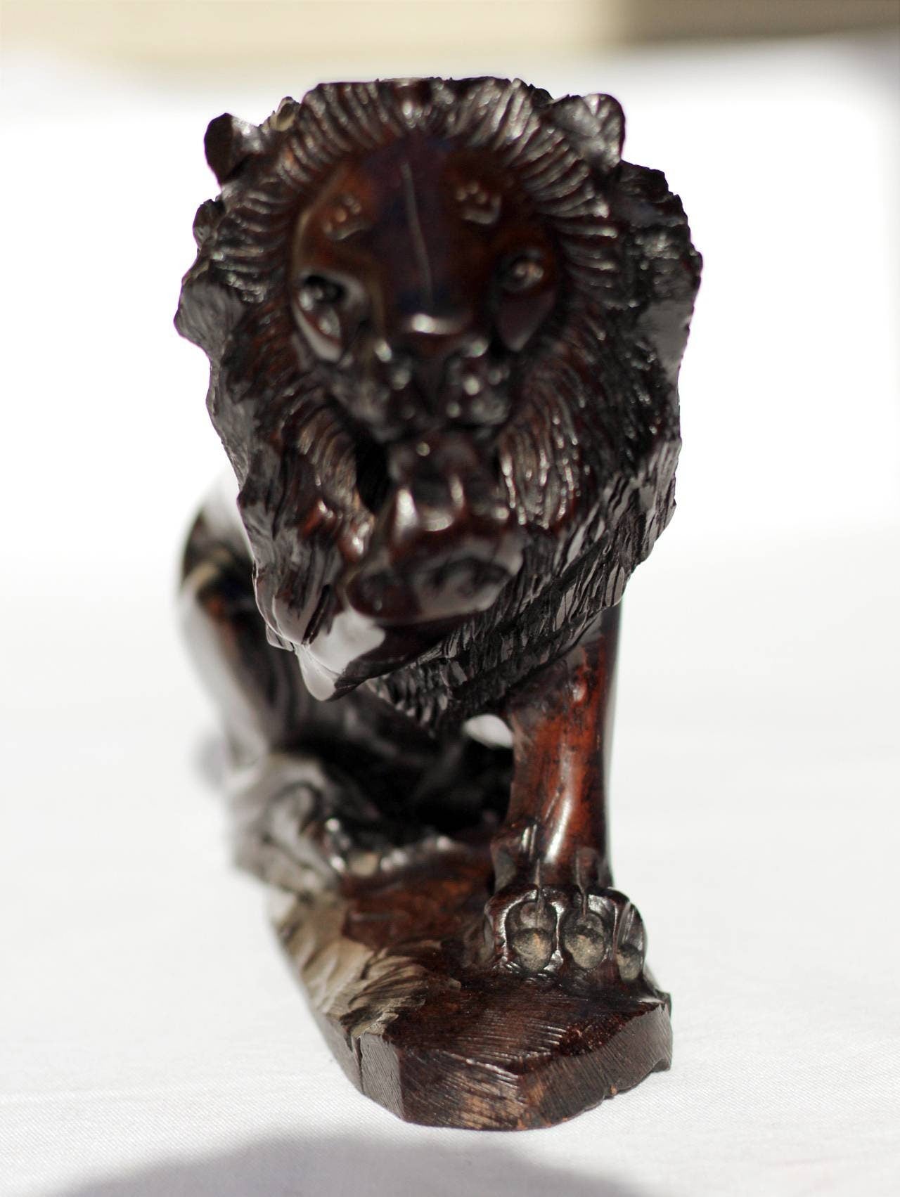 Fine Art Lion King Smooth carved Ironwood Masterpiece. Zimbabwean handmade Sitting Lifelike animal figurine. Detailed home/Office Decor Gift