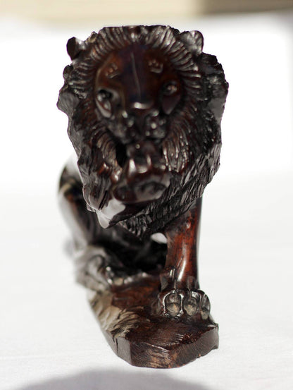 Fine Art Lion King Smooth carved Ironwood Masterpiece. Zimbabwean handmade Sitting Lifelike animal figurine. Detailed home/Office Decor Gift