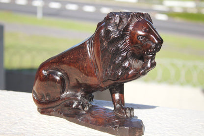 Fine Art Lion King Smooth carved Ironwood Masterpiece. Zimbabwean handmade Sitting Lifelike animal figurine. Detailed home/Office Decor Gift