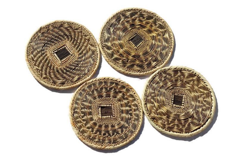 Set of 4 Zambian Basket Placemats. Similar to Binga Baskets Decor. African Art handcrafted gifts for table/Wall Decor. Ready to Ship Express