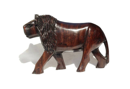 Smooth hand carved Ebony wood Lion Sculpture. Malawian style wooden lion figurines. Unique handcrafted African animals gifts. Ready to Ship