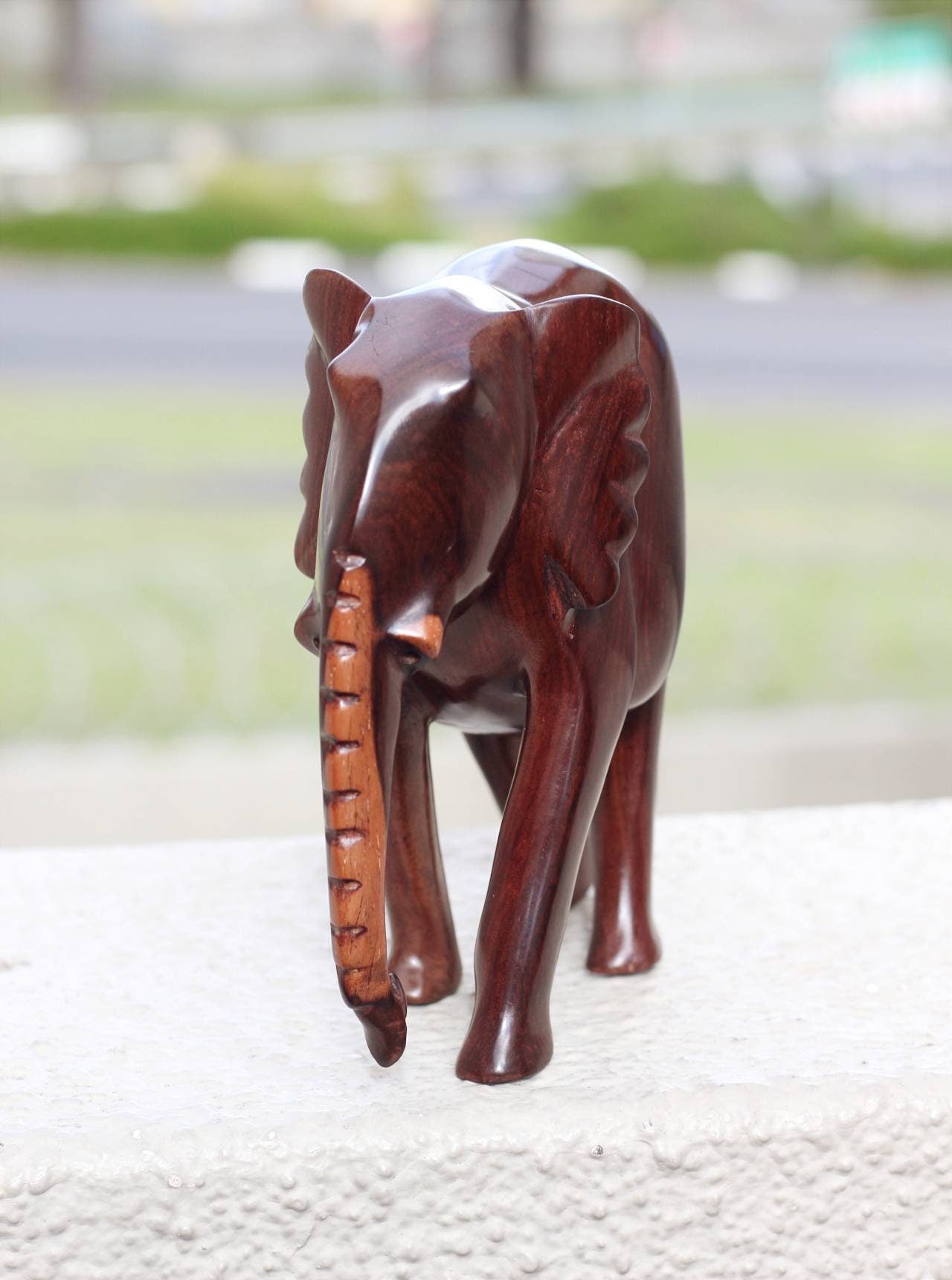 Zambian style Old design Iron wood elephant figurines. Smooth Carved walking animal sculpture. African art birthday/wedding gift