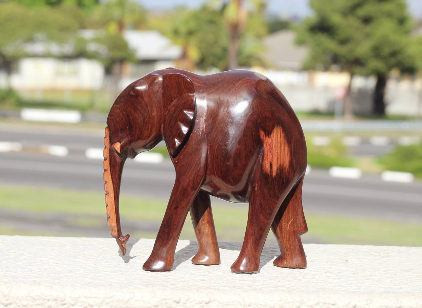 Zambian style Old design Iron wood elephant figurines. Smooth Carved walking animal sculpture. African art birthday/wedding gift