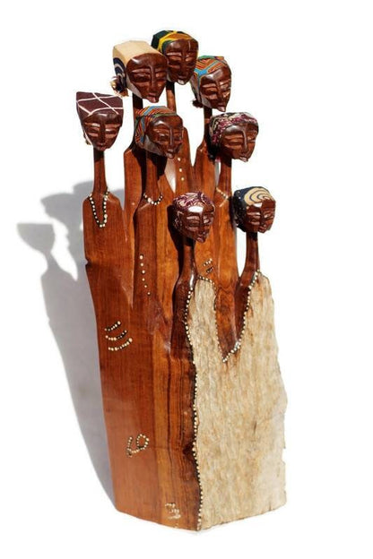 Mozambiquean Elle Sandalwood Women art Interior Decor Sculptures. Brown hand carved  figurines. Housewarming gifts from South Africa.