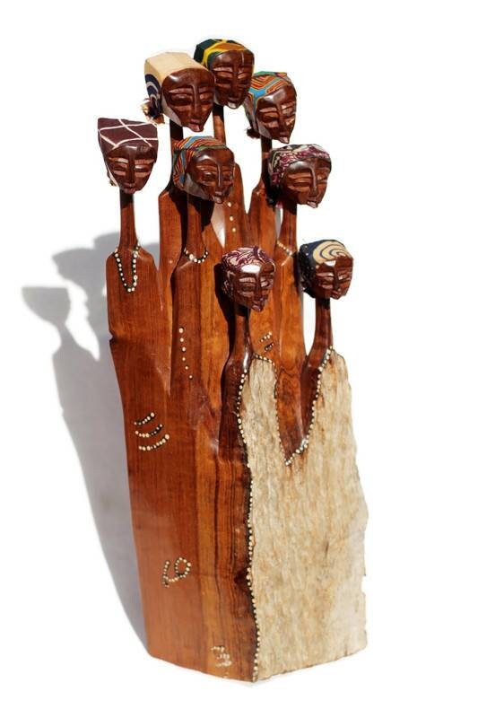 Mozambiquean Elle Sandalwood Women art Interior Decor Sculptures. Brown hand carved  figurines. Housewarming gifts from South Africa.