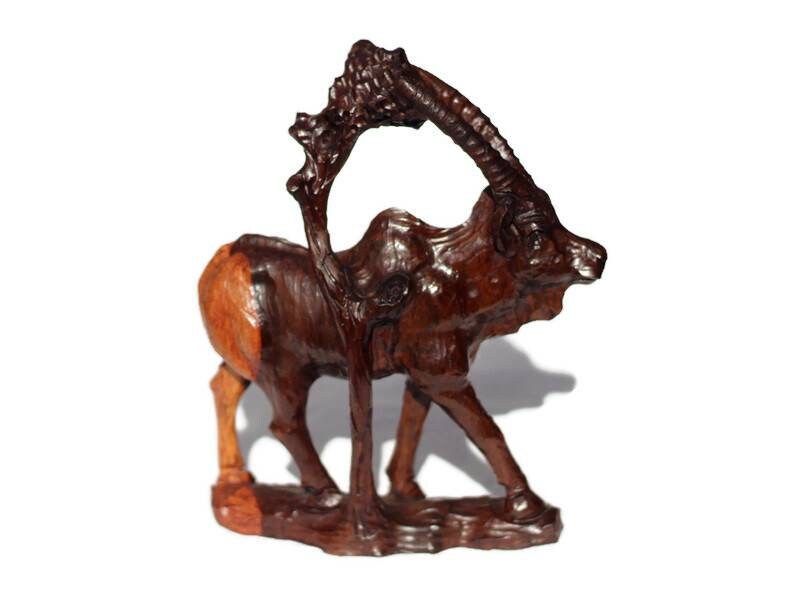 Fine Art Antelope Ironwood Handcarved figurine. Zimbabwean Antelope Carving. Detailed Safari Animal Masterpiece made from hard Wood.