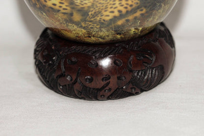 Leopard Sitting a tree Top Decoupage Authentic Ostrich Egg Shell. Unique African Art Handmade ornament. Ready to Ship Home /Office deco gift