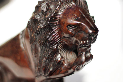 Fine Art Lion King Smooth carved Ironwood Masterpiece. Zimbabwean handmade Sitting Lifelike animal figurine. Detailed home/Office Decor Gift