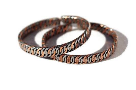 Set of 2 Iron and Copper bangle - Healing Bracelet - Braided African - Healing yet Stylish -Cuff Bracelets, birthday gifts for dad /Mom