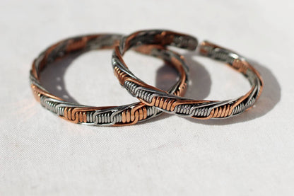 Set of 2 Iron and Copper bangle - African fashion braided Bracelet. Healing yet Stylish -Cuff Bracelets, birthday gifts for dad /Mom