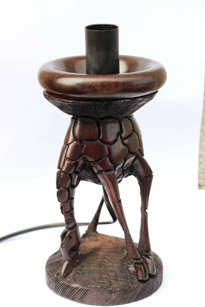 Drinking Water Giraffe Ebony Wood Ostrich Egg/ Ornament Lamp Stand. Malawian Handcarved Safari Art. African Art Gifts, Ready to Ship Express