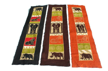 African Big Five themed Zimbabwean Batik table throw. Office Wall Decor Art. Wall art / Table Decor Handmade African Paintings Gifts.