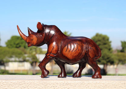 Smooth handcarved Ironwood Rhino Sculpture. Zimbabwean lifelike Safari Animals figurines. Unique African Big Five Art gifts Shipping Express