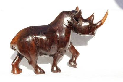 Smooth handcarved Ironwood Rhino Sculpture. Zimbabwean lifelike Safari Animals figurines. Unique African Big Five Art gifts Shipping Express