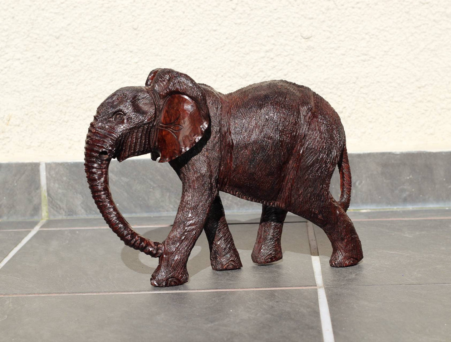 Large Life like Elephant Ironwood Sculpture. Zimbabwean hand carved fully detailed art figurines. African Big Five gifts Shipping Express