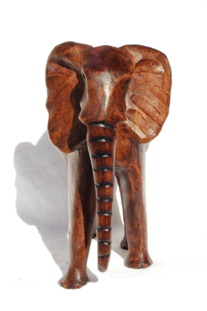 Hand Carved Elephant Dark Brown Polished Olive wood. African art Souvenirs, unique housewarming gifts. Ready to Ship Express.