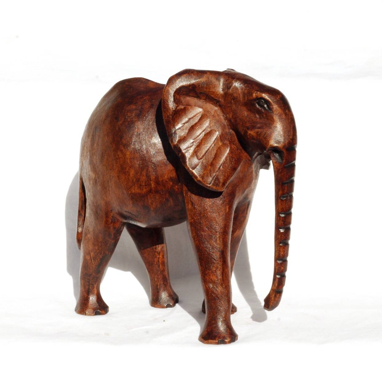 Hand Carved Elephant Dark Brown Polished Olive wood. African art Souvenirs, unique housewarming gifts. Ready to Ship Express.