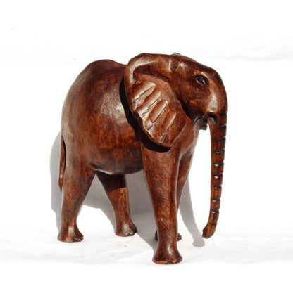 Hand Carved Elephant Dark Brown Polished Olive wood. African art Souvenirs, unique housewarming gifts. Ready to Ship Express.