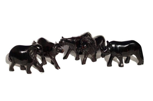 Ebony Wood Big Five Animals. Malawian Handmade Figurines set Express Shipping Worldwide. Best for home and office decoration. Unique Gifts