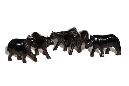 Figurines Big Five en bois d'ébène. Ensemble de figurines faites à la main au Malawi. Expédition express dans le monde entier. Idéal pour la décoration de la maison et du bureau. Cadeaux uniques