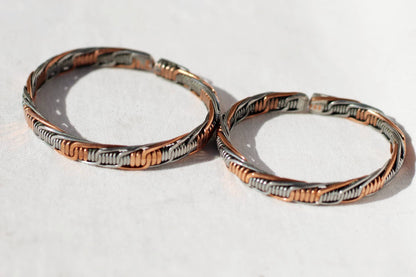 Set of 2 Iron and Copper bangle - African fashion braided Bracelet. Healing yet Stylish -Cuff Bracelets, birthday gifts for dad /Mom