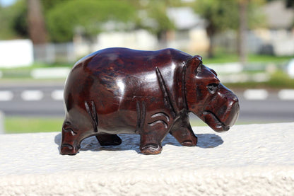 Ironwood Carved Hippo Sculpture. Malawian style home Decor figurines. Unique African Handcarved gift items. Ready to Ship Express Worldwide