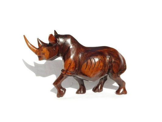 Smooth handcarved Ironwood Rhino Sculpture. Zimbabwean lifelike Safari Animals figurines. Unique African Big Five Art gifts Shipping Express