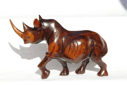 Smooth handcarved Ironwood Rhino Sculpture. Zimbabwean lifelike Safari Animals figurines. Unique African Big Five Art gifts Shipping Express