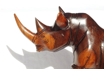 Smooth handcarved Ironwood Rhino Sculpture. Zimbabwean lifelike Safari Animals figurines. Unique African Big Five Art gifts Shipping Express