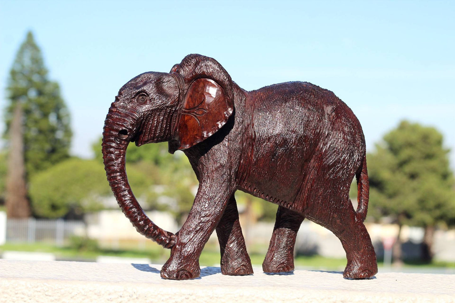 Large Life like Elephant Ironwood Sculpture. Zimbabwean hand carved fully detailed art figurines. African Big Five gifts Shipping Express