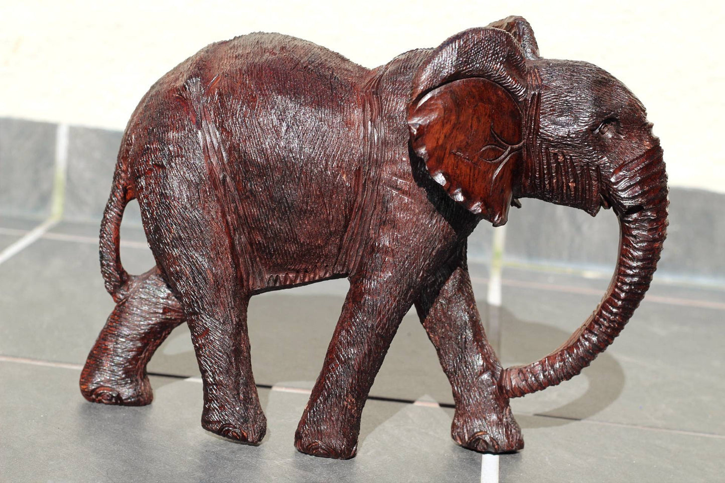 Large Life like Elephant Ironwood Sculpture. Zimbabwean hand carved fully detailed art figurines. African Big Five gifts Shipping Express